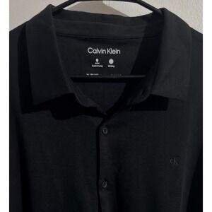 NWT Calvin Klein Mens XL Black Long Sleeve Quick Dry Wicking Button Polo Shirt